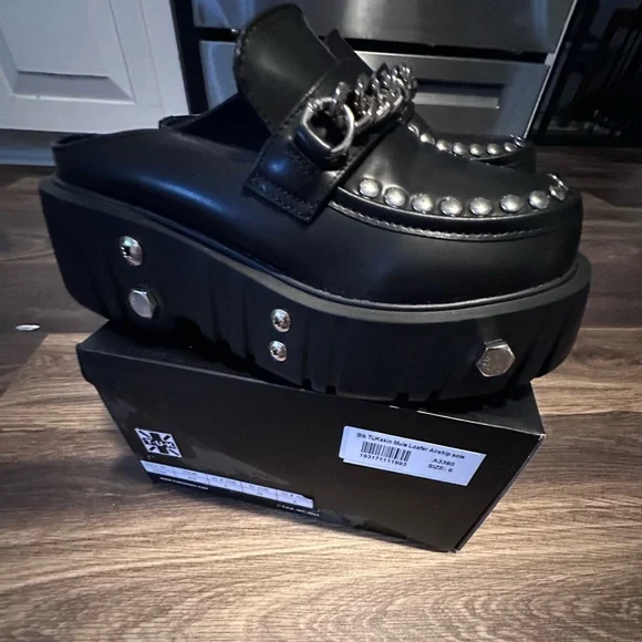 T.U.K Black Loafers with Silver Chain - Picture 7 of 8